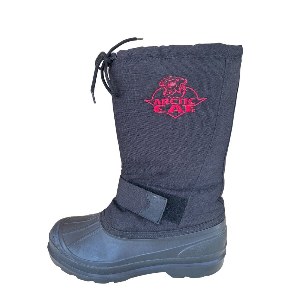 Vintage Arctic Cat Snowmobile Winter Boots Size 8 Black Insulated Embroidered Lo